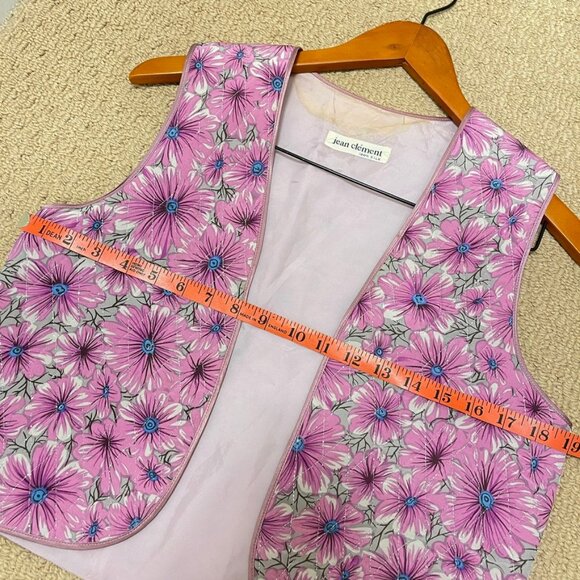 Vintage Jean Clément 100% Silk Quilted Floral Vest Purple - Picture 9 of 9